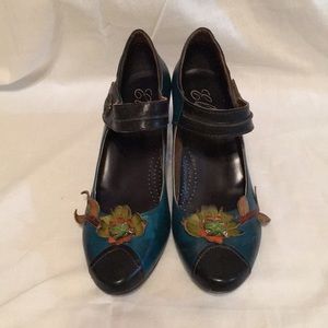 Corkys Elite Mary Janes. Blue w/ flowers. Size 10